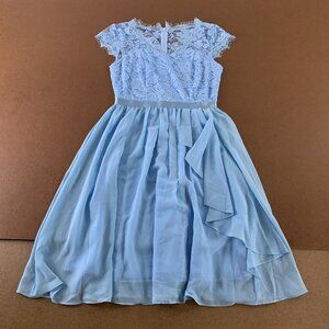 Wedtrend Women's Small Blue Lace Chiffon Ruffle Cap Sleeve Fit & Flare Dress New